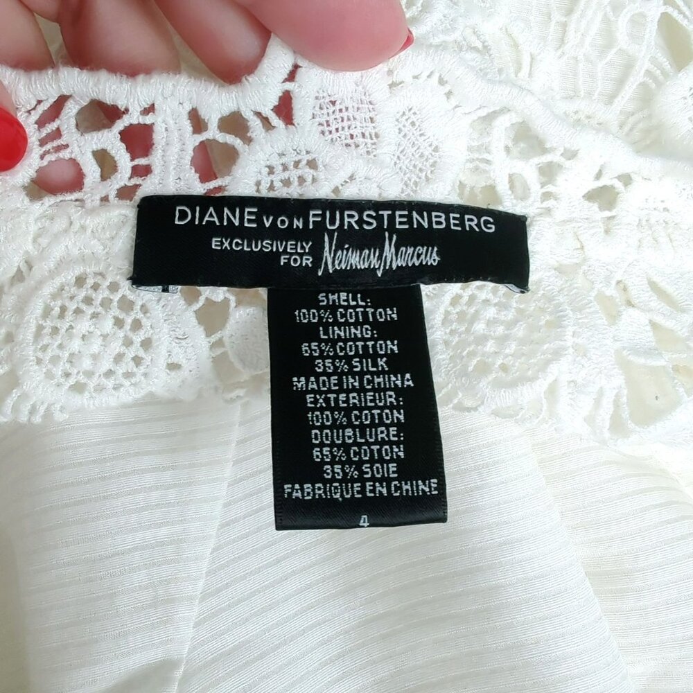 Diane Von Furstenberg DVF White Dress 4 Small  Bridal Lace Crochet Boho - Picture 8 of 10